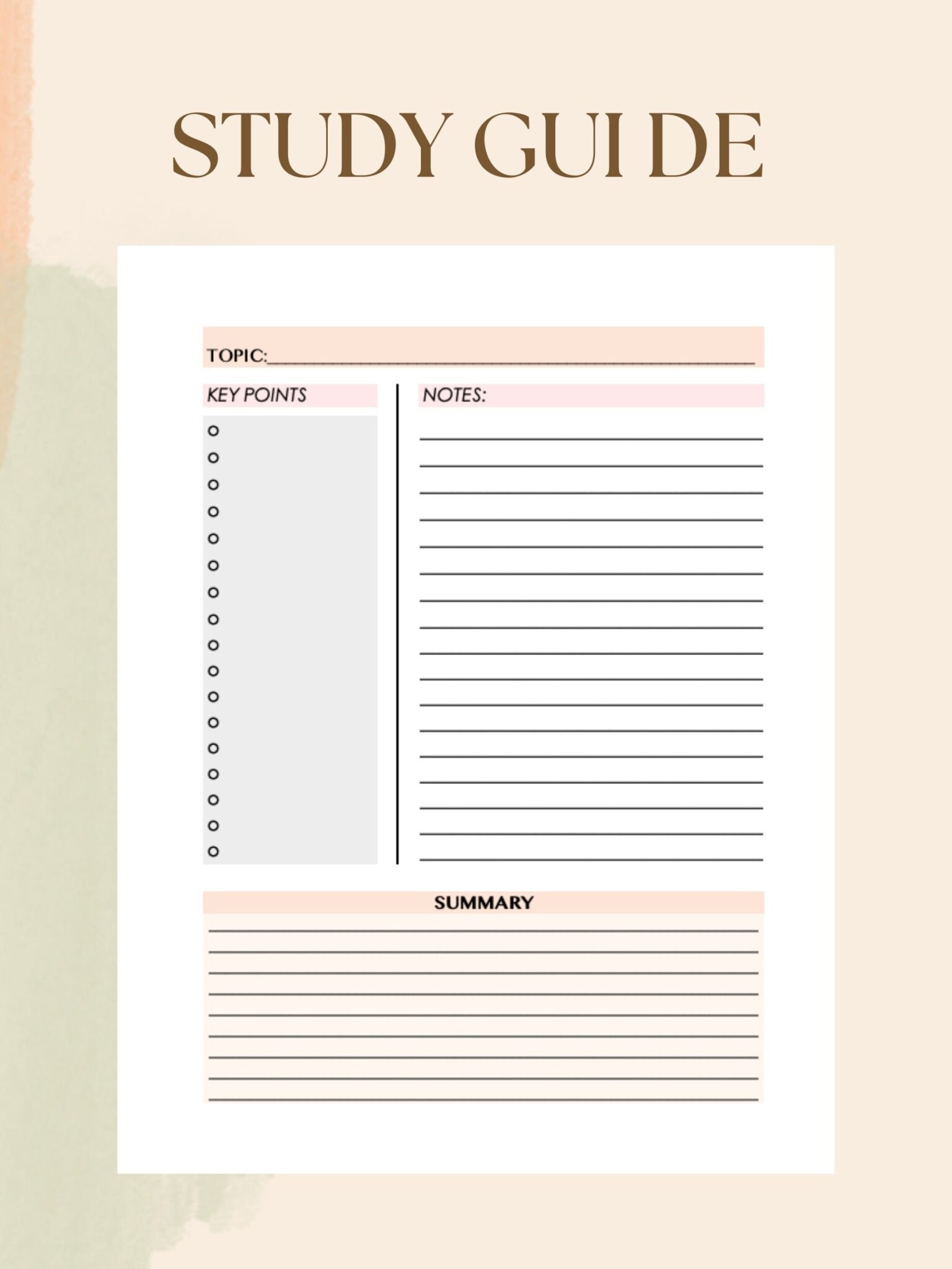 Printable Study Guide Template