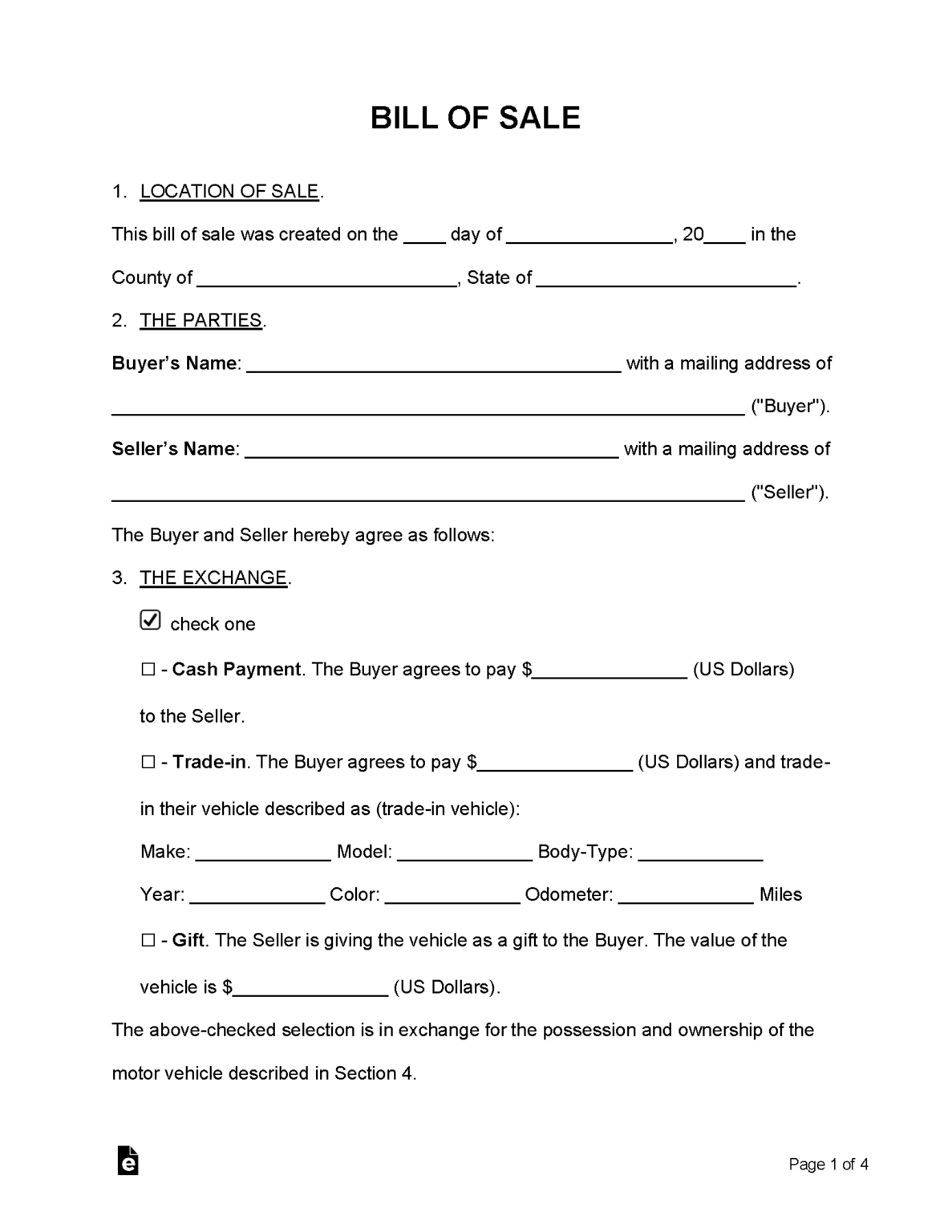 Bill of Sale Letter Template