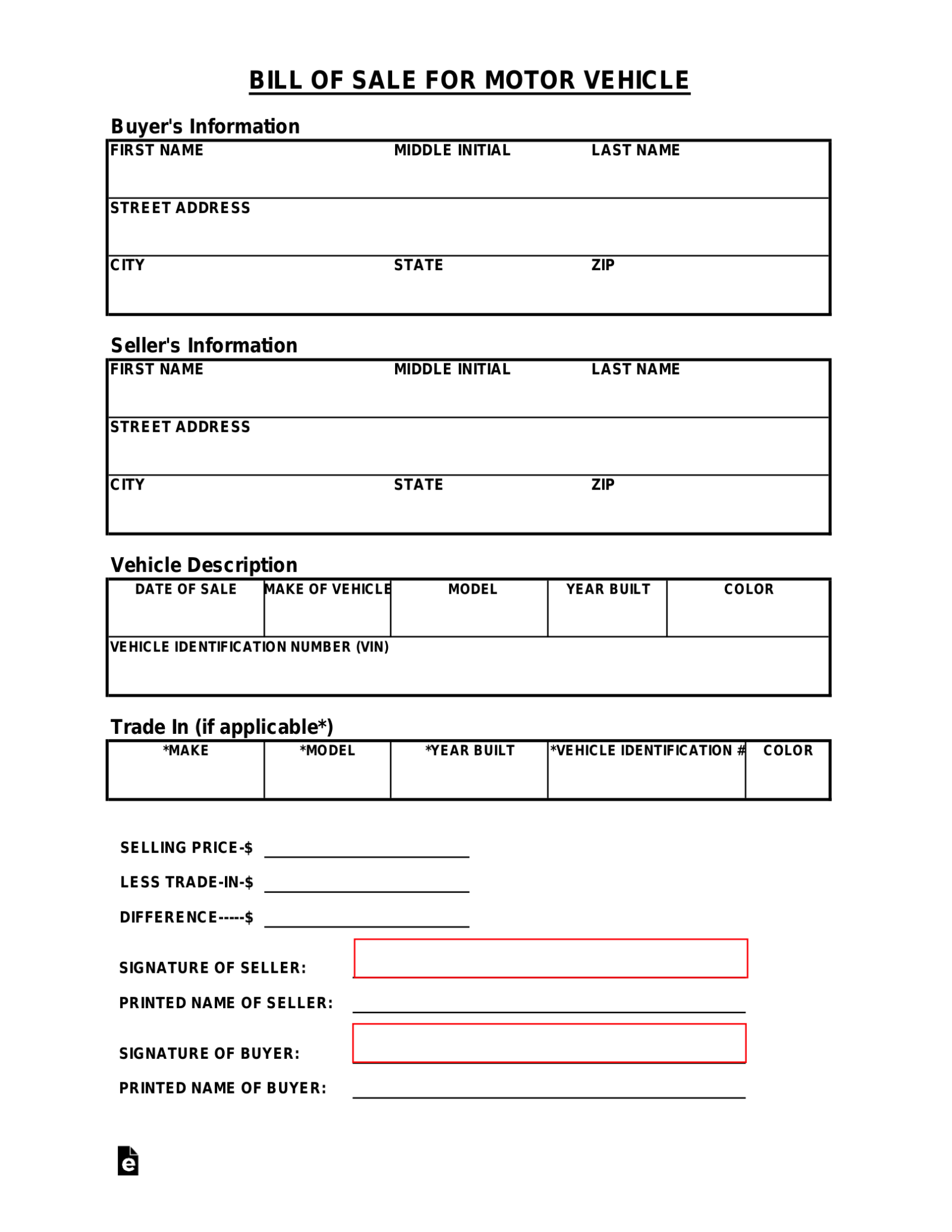 Vehicle Bill of Sale Alberta Template