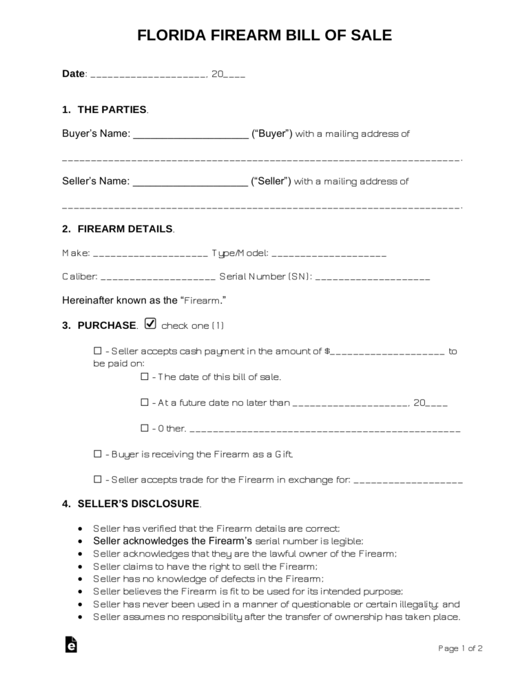 Ffl Document Example Firearm Bill of Sale Template