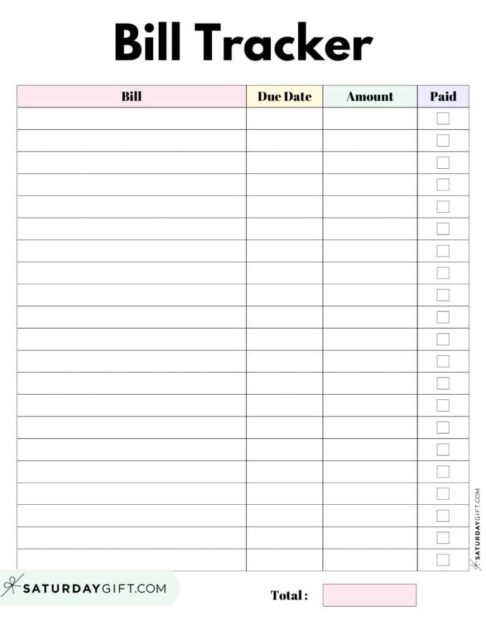 Monthly Bill Due Date Template