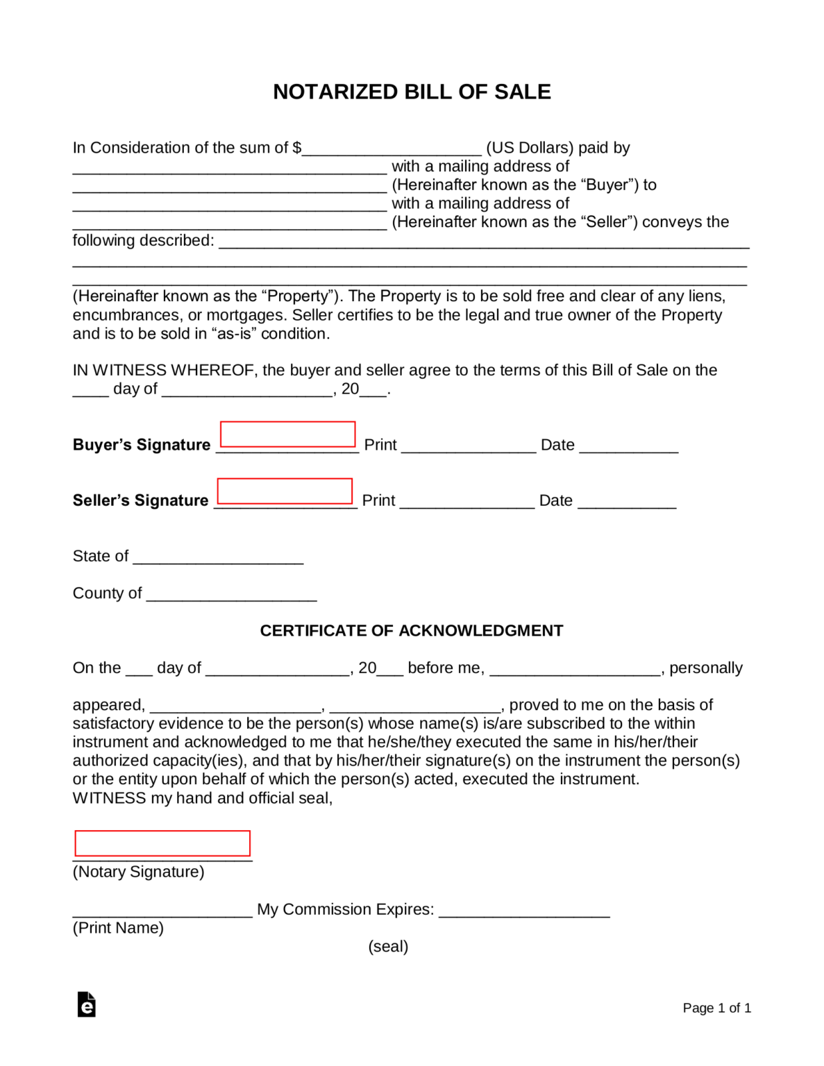 Notarized Bill of Sale Template