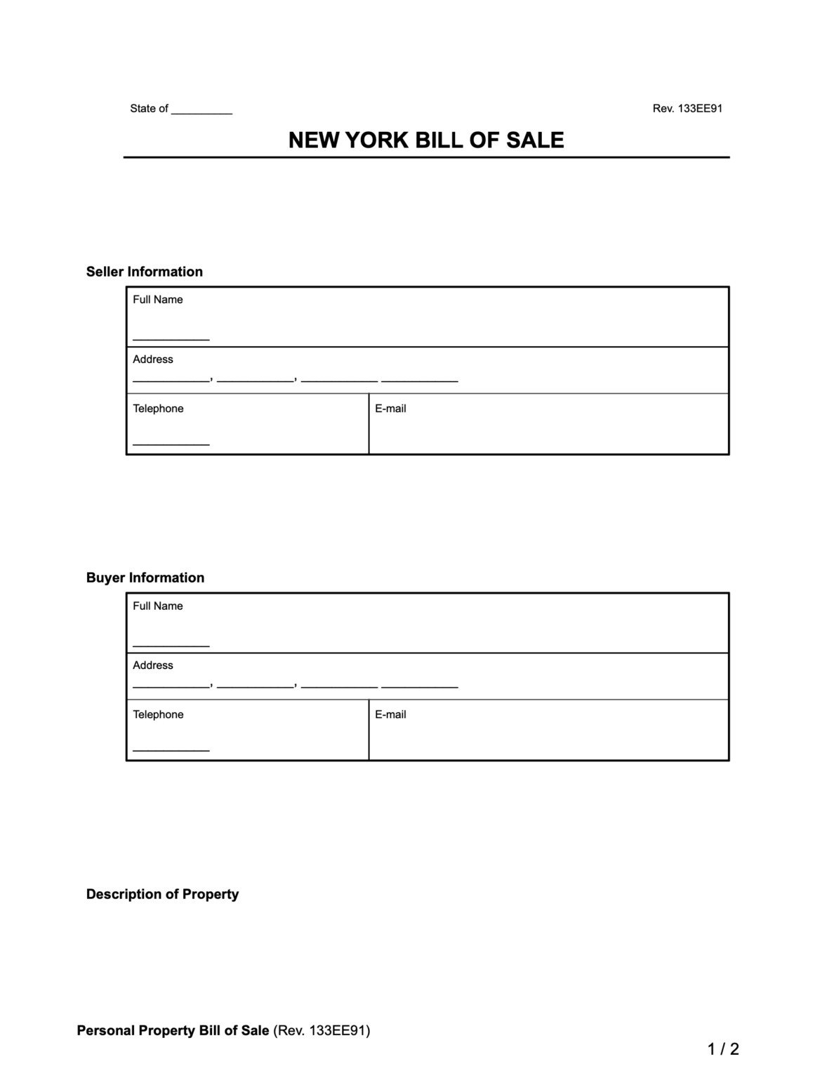 NYS DMV Bill of Sale Template