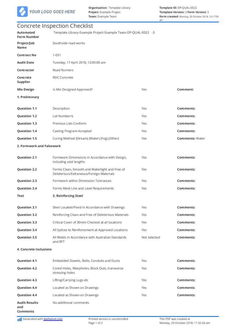 Construction Quality Control Checklist Template
