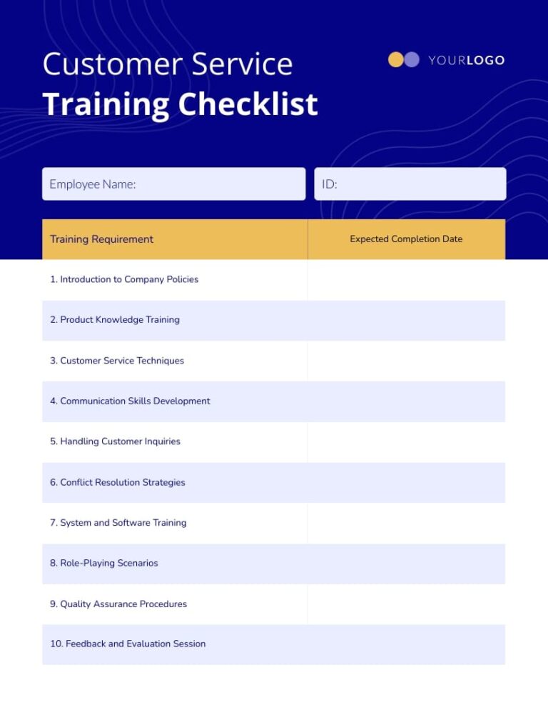 Customer Service Training Checklist Template