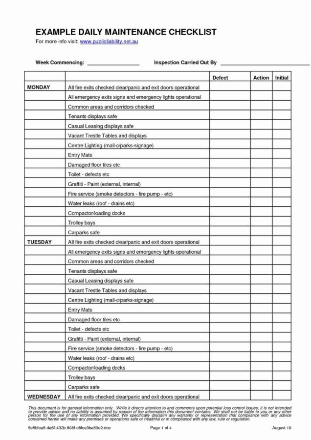 Hotel Preventive Maintenance Checklist Template