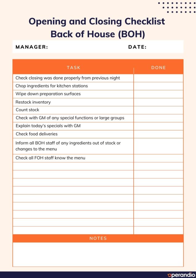Opening Checklist Examples Opening and Closing Checklist Template