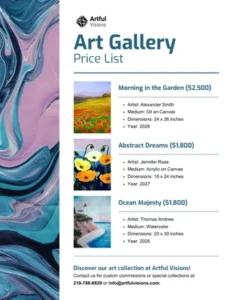 Art Gallery Price List Template art-gallery-price-list-template