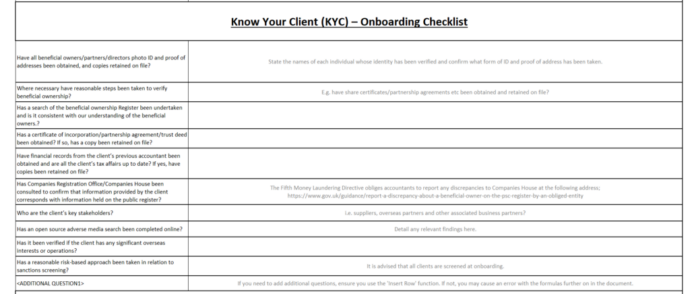 Know Your Customer Document Example Know Your Customer Checklist Template