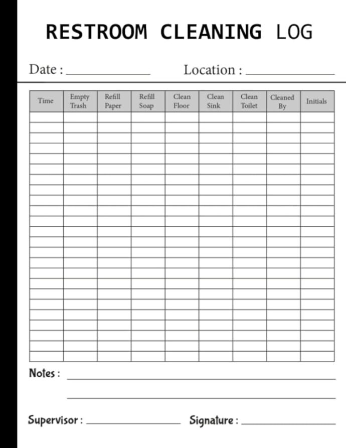 Restroom Roster Public Restroom Cleaning Checklist Template