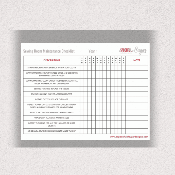 Sewing Machine Maintenance Checklist Template